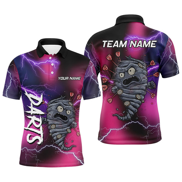 Maxcorners Pink And Purple Thunder Lightning Funny Storm 3D Dart Shirts For Men Custom Darts Team Jerseys