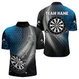 Maxcorners Custom Men's Dart Shirt – Black Blue Hexagon Design Darts Team Jersey | Polo & Quarter Zip Uniform LM1625
