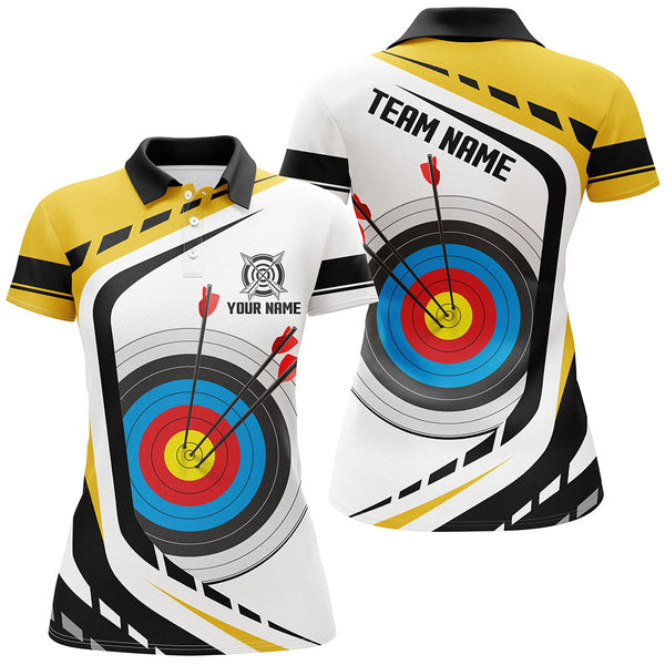 Maxcorners Personalized Archery Target 3D Men Polo & Quarter-Zip Shirts Custom Yellow White Archery Jerseys