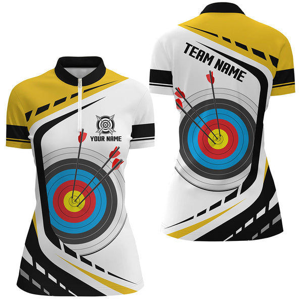 Maxcorners Personalized Archery Target 3D Men Polo & Quarter-Zip Shirts Custom Yellow White Archery Jerseys