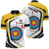 Maxcorners Personalized Archery Target 3D Men Polo & Quarter-Zip Shirts Custom Yellow White Archery Jerseys