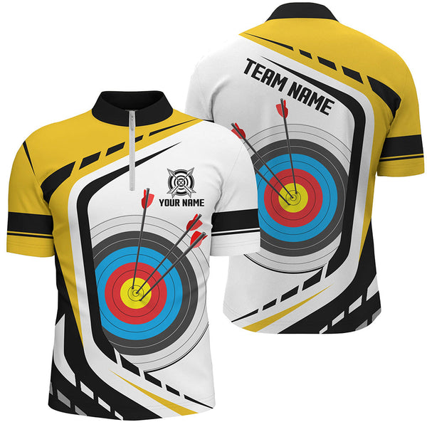 Maxcorners Personalized Archery Target 3D Men Polo & Quarter-Zip Shirts Custom Yellow White Archery Jerseys