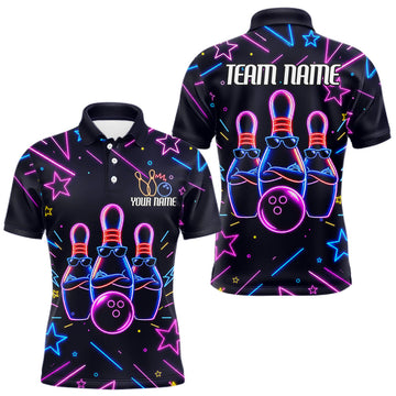 Maxcorners Purple Funny Neon Bowling Shirt For Men, Custom Bowling Team Jersey Polo & 1/4 Zip, Bowling Gifts LM2306