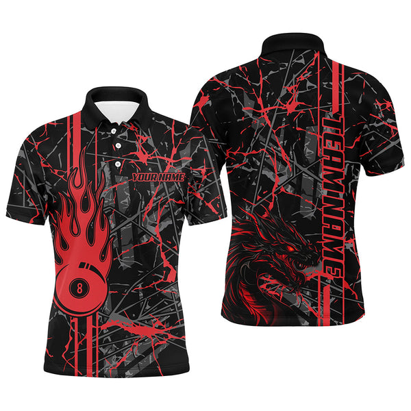 Maxcorners Red Grunge Billiard Jerseys Custom Fire Flame 8 Ball Dragon Team League Billiard Shirts