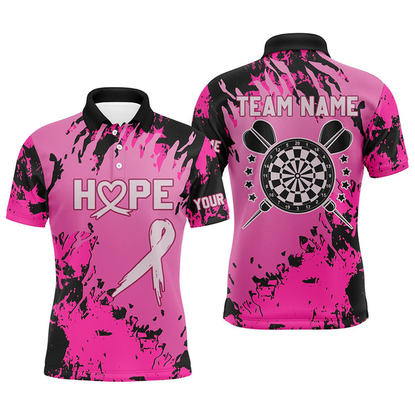 MaxCorners Dart Breast Cancer Awareness Pink Grunge Camo Customized Name, Team Name 3D Polo Shirt For Men