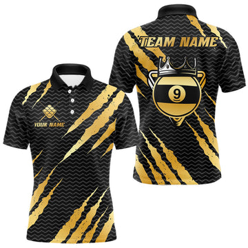 Maxcorners Black And Gold Scratch Billiard Shirts For Men Custom 9 Ball Crown Pool Team Jersey Polo & 1/4 Zip LM2405