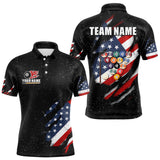 Maxcorners Personalized American Flag Black Grunge Billiard Shirt For Men, Patriotic 8 Ball Pool Team Jersey LM2707
