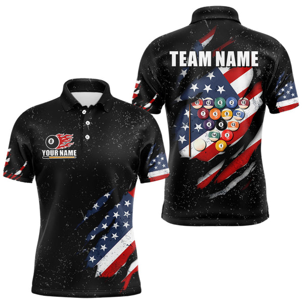 Maxcorners Personalized American Flag Black Grunge Billiard Shirt For Men, Patriotic 8 Ball Pool Team Jersey LM2707
