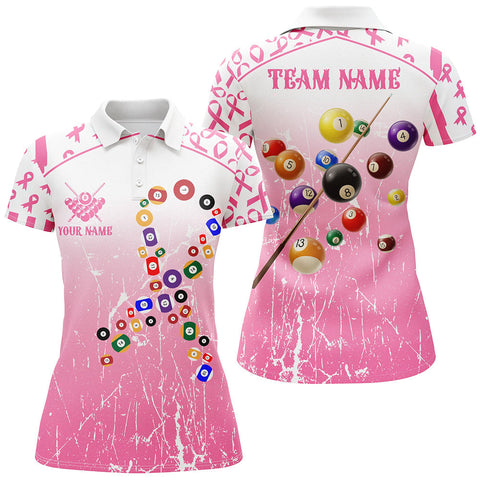 Maxcorners Colorful Billiard Balls Custom Pink Billiard Shirts, Funny Breast Cancer Billiard Jerseys