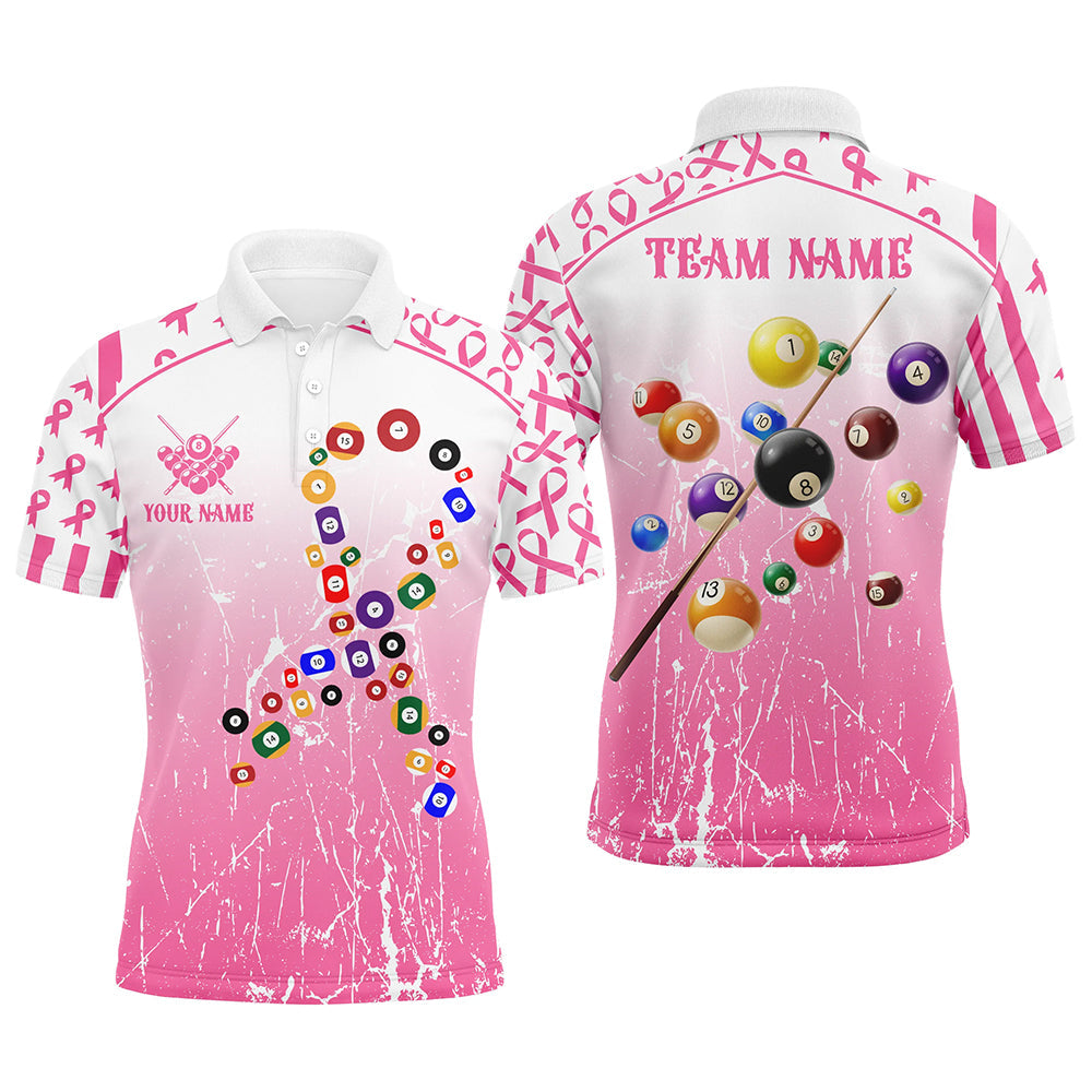 Maxcorners Colorful Billiard Balls Custom Pink Billiard Shirts, Funny Breast Cancer Billiard Jerseys