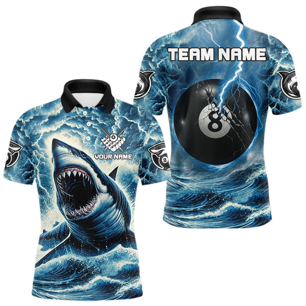 Maxcorners Blue 8 Ball Pool Billiard Shark Polo & Quarter Zip For Men Custom Thunder Storm Billiard Jersey MT2808