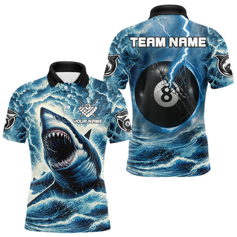 Maxcorners Blue 8 Ball Pool Billiard Shark Polo & Quarter Zip For Men Custom Thunder Storm Billiard Jersey MT2808