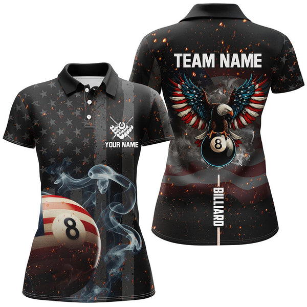 Maxcorners Personalized Eagle Us Flag 8 Ball Smoke Billiard Shirts Patriotic Billiard Pool Jerseys