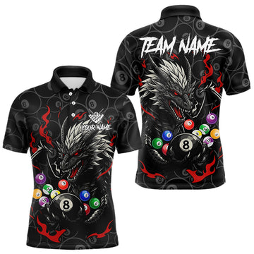 Maxcorners Personalized 8 Ball Dragon Billiard Shirt For Men, Billiard Team Jersey Polo & 1/4 Zip |Red LM0404