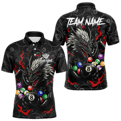 Maxcorners Personalized 8 Ball Dragon Billiard Shirt For Men, Billiard Team Jersey Polo & 1/4 Zip |Red MT2510