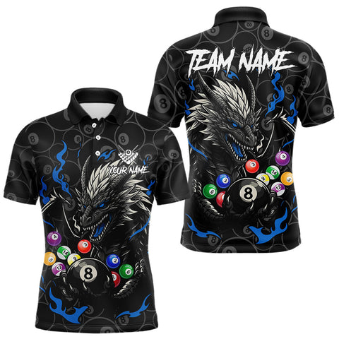 Maxcorners Personalized 8 Ball Dragon Billiard Shirt For Men, Billiard Team Jersey Polo & 1/4 Zip |Blue MT2510