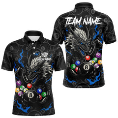 Maxcorners Personalized 8 Ball Dragon Billiard Shirt For Men, Billiard Team Jersey Polo & 1/4 Zip |Blue MT2510