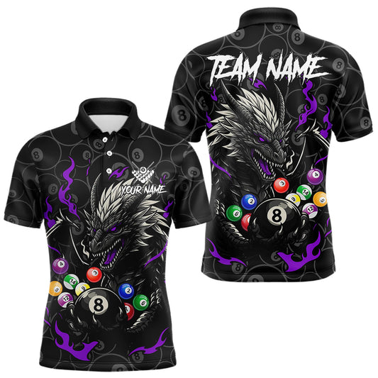 Maxcorners Personalized 8 Ball Dragon Billiard Shirt For Men, Billiard Team Jersey Polo & 1/4 Zip |Purple MT2510
