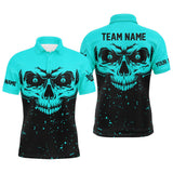 Maxcorners Custom Grunge Cyan Black Skull Billiard Jerseys Shirts, 8 Ball Billiards Apparel Clothing