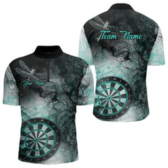 Maxcorners Black Turquoise Smoke Dart Shirts For Men Custom Dart Jersey Polo & 1/4 Zip