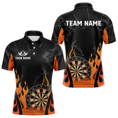 Maxcorners Black And Orange Flame Dart Shirt For Men Custom Dart Jersey Polo & 1/4 Zip