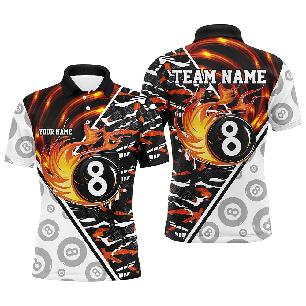 MaxCorners Billiard 8 Ball Pool Fire Customized Name, Team Name 3D Polo Shirt For Men