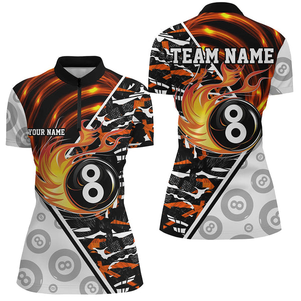 MaxCorners Billiard Ball 8 Pool Fire Customized Name, Team Name 3D Polo Shirt For Women