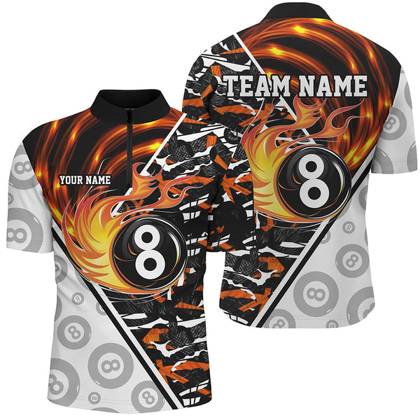 MaxCorners Billiard 8 Ball Pool Fire Customized Name, Team Name 3D Polo Shirt For Men