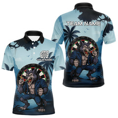Maxcorners Funny Wolf Jungle Dart Shirts For Men Custom Dart Team Jerseys Polo & 1/4 Zip, Best Darts Gifts LM1625
