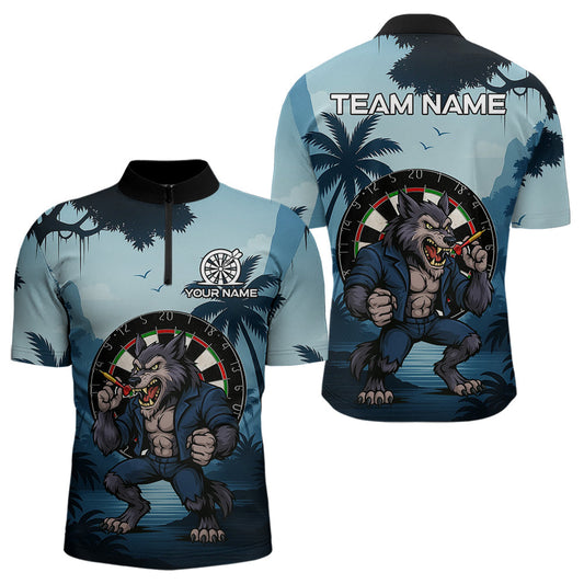 Maxcorners Funny Wolf Jungle Dart Shirts For Men Custom Dart Team Jerseys Polo & 1/4 Zip, Best Darts Gifts LM1625