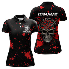 Maxcorners Black And Red Paint Skull Dart Shirts For Men Custom Dart Jerseys, Darts Team Shirt Polo & 1/4 Zip LM1625