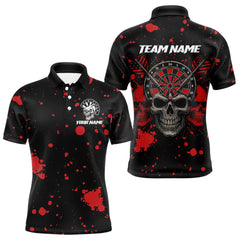 Maxcorners Black And Red Paint Skull Dart Shirts For Men Custom Dart Jerseys, Darts Team Shirt Polo & 1/4 Zip LM1625