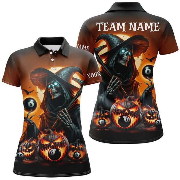 Maxcorners Death Skeleton & Pumpkin With 8 Ball Pool Billiard Jerseys, Funny Halloween Billiard Shirts