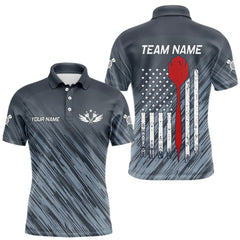 Maxcorners American Flag Grey Grunge Darts Polo & Quarter Zip Custom Dart Shirt For Men Patriotic Dart Jersey LM2608