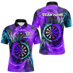 Maxcorners Blue And Purple Flame Lightning Darts Shirt For Men Custom Darts Team Jersey Polo & Quarter Zip LM2608