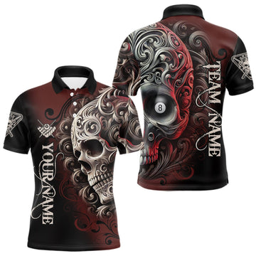 Maxcorners Personalized Red 8 Ball Pool Skull Billiard Shirts For Men Custom Billiard League Team Jersey LM0409