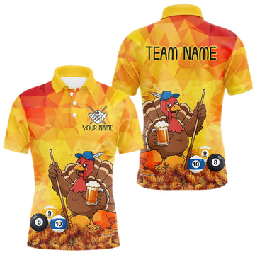 Maxcorners Yellow Funny Drunk Turkey Beer Billiard Shirts For Men Custom Thanksgiving Pool Team Jersey LM0409