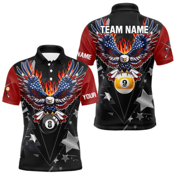 Maxcorners Custom 8 Ball 9 Ball Eagle American Flag Flame Billiard Shirts For Men, Patriotic Pool Team Jersey LM2709