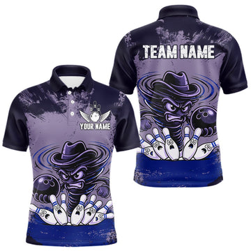 Maxcorners Funny Tornado Purple Grunge Bowling Shirts For Men Custom Bowling Team Jersey Polo & Quarter Zip LM2709