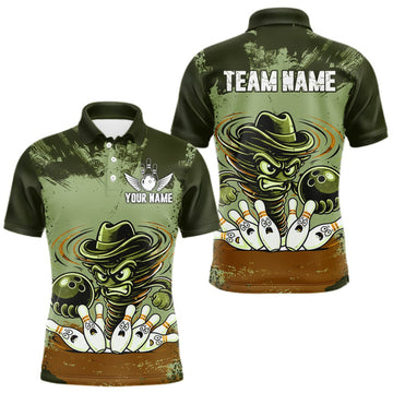 Maxcorners Funny Tornado Green Grunge Bowling Shirts For Men Custom Bowling Team Jersey Polo & Quarter Zip LM2709
