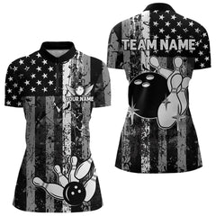 Maxcorners Grey And Black Grunge American Flag Patriotic Bowling Shirts For Men Custom Bowling Team Jerseys