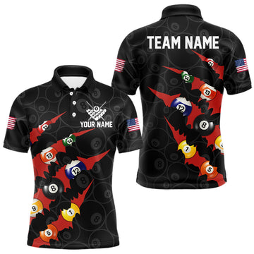 Maxcorners Custom Red 8 Ball Pool Scratch Billiard Shirt For Men, Black Billiard Team Jersey Polo & 1/4 Zip LM2704