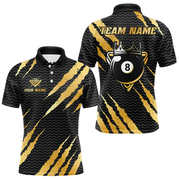 Maxcorners Black And Gold Scratch Billiard Shirts For Men Custom 8 Ball Crown Pool Team Jersey Polo & 1/4 Zip LM1625