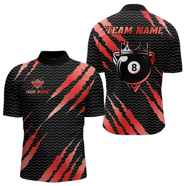 Maxcorners Black And Red Scratch Billiard Shirts For Men Custom 8 Ball Crown Pool Team Jersey Polo & 1/4 Zip LM1625