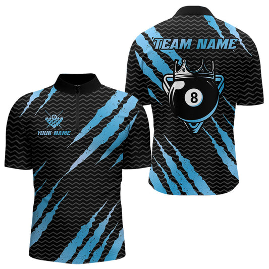 Maxcorners Black And Blue Scratch Billiard Shirts For Men Custom 8 Ball Crown Pool Team Jersey Polo & 1/4 Zip LM1625