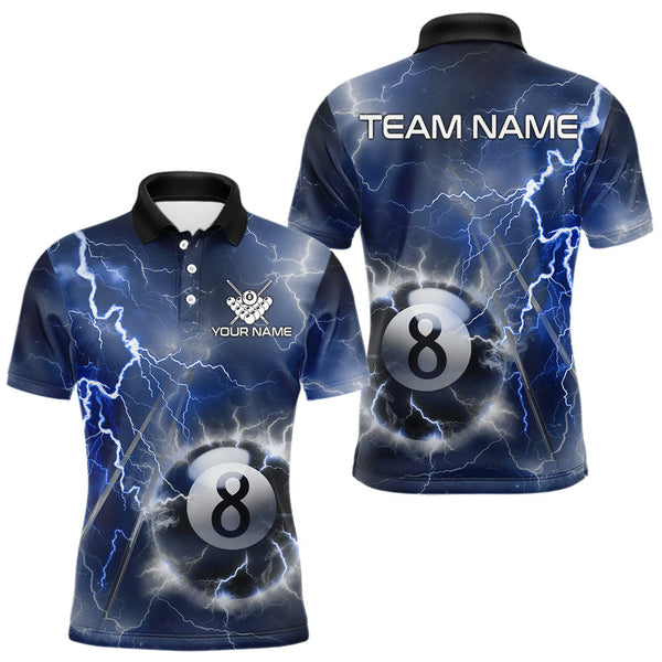 Maxcorners Personalized Blue Thunder Lightning 8 Ball Billiard Shirt For Men Custom Pool Team Jerseys LM2707