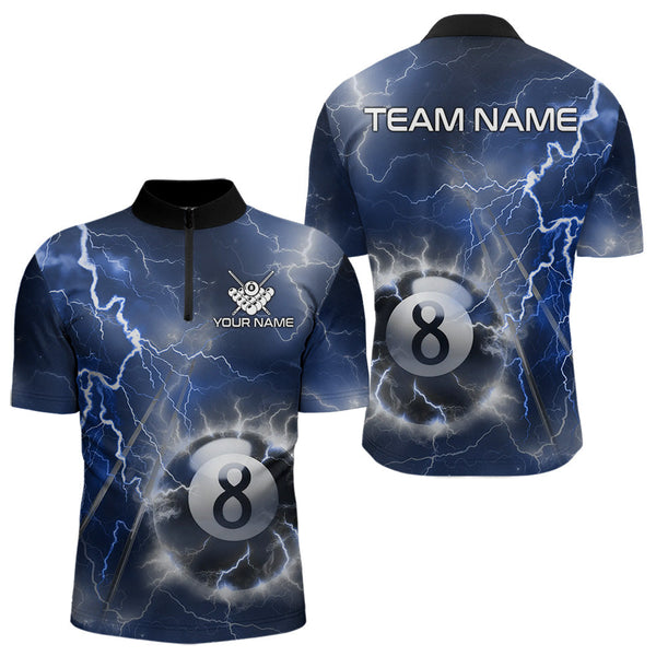 Maxcorners Personalized Blue Thunder Lightning 8 Ball Billiard Shirt For Men Custom Pool Team Jerseys LM2707