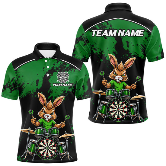 Maxcorners Black And Green Funny Rabbit Drummer Darts Shirts For Men Custom Darts Team Jersey, Darts Gifts