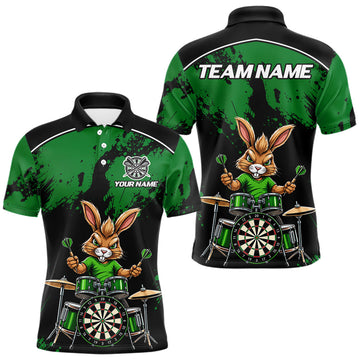 Maxcorners Black And Green Funny Rabbit Drummer Darts Shirts For Men Custom Darts Team Jersey, Darts Gifts