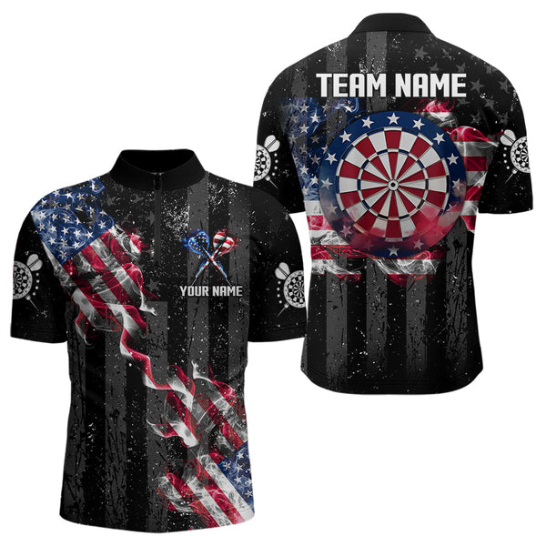 Maxcorners Blue 3D Shark Custom Ocean Camo Darts Shirts For Men Custom Polo & Quarter Zip Dart Jerseys